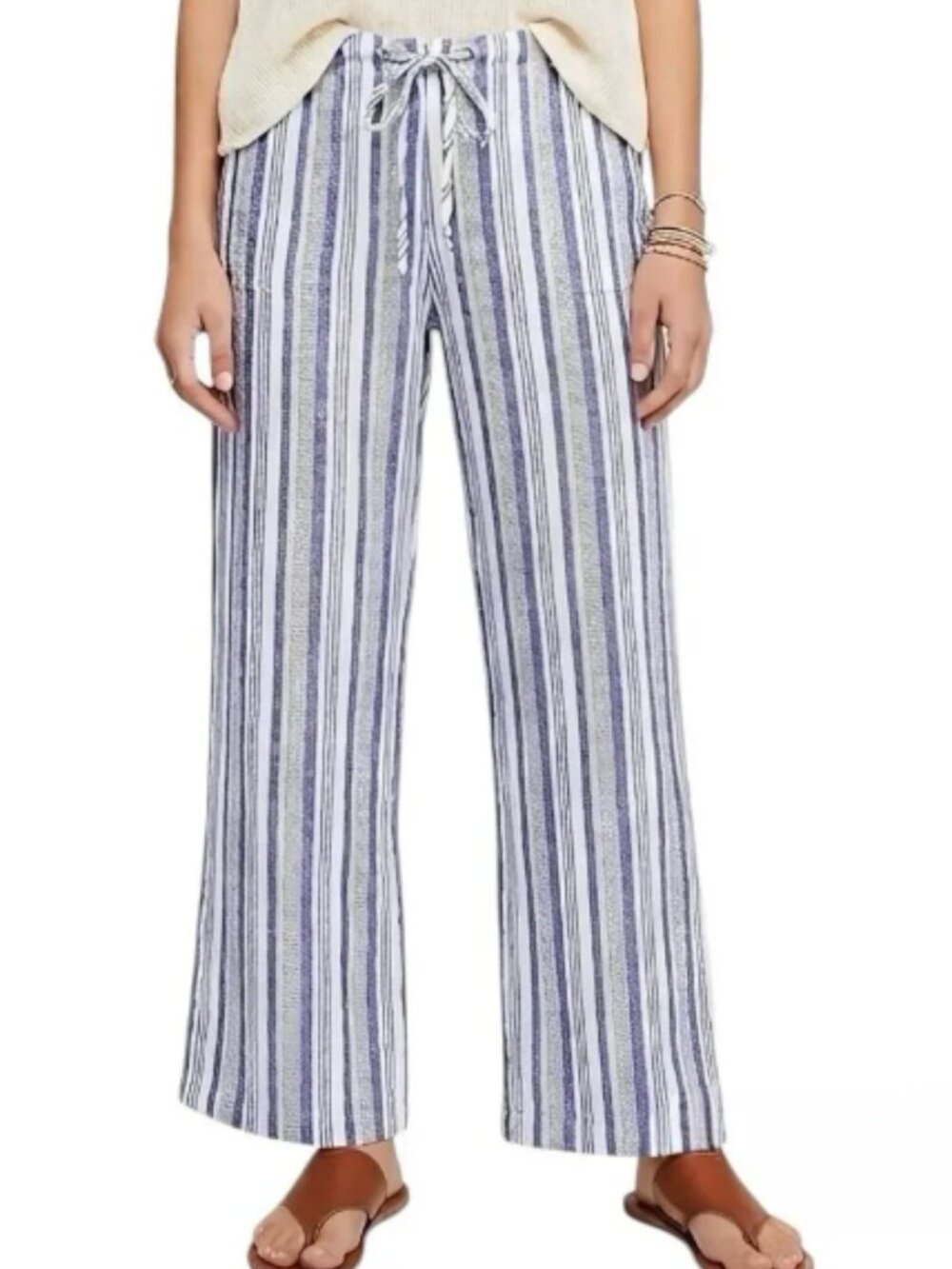 Just Living Linen Blend Striped Drawstring Pants Wide Leg Size S